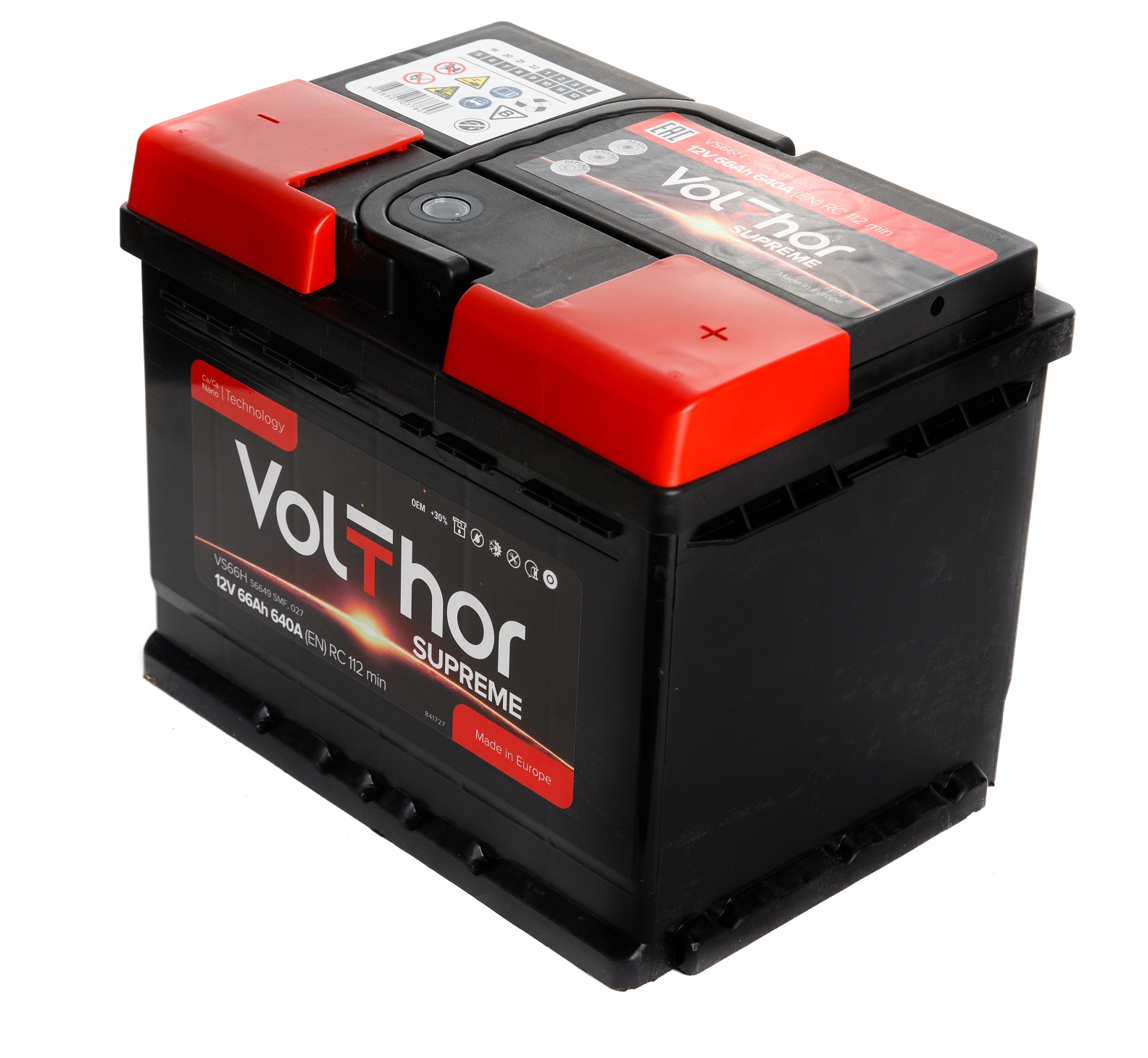 Акумулятор легковий VOLTHOR Supreme 66Ah, 12B, 640A плюс праворуч (R+) кальцієвий (Ca/Ca) 242X175X190мм (301466)